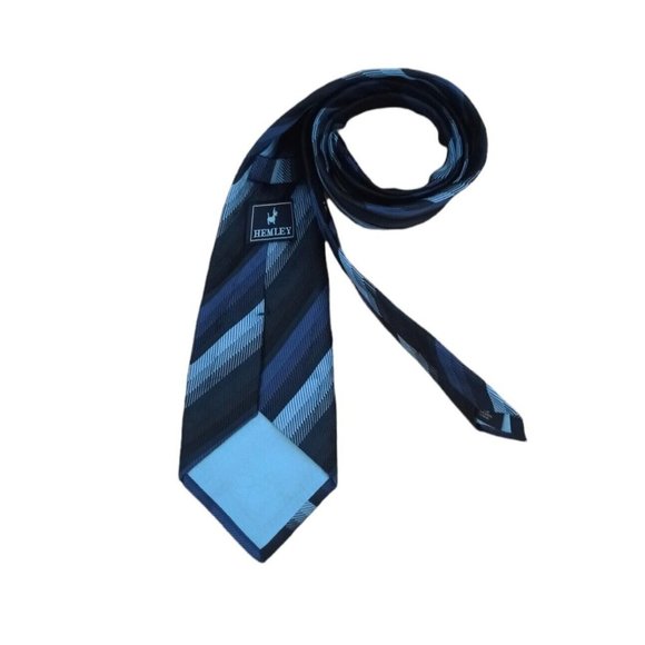 HEMLEY Blue Striped Silk Tie GERMANY 60"/ 4" EC - Picture 3 of 9